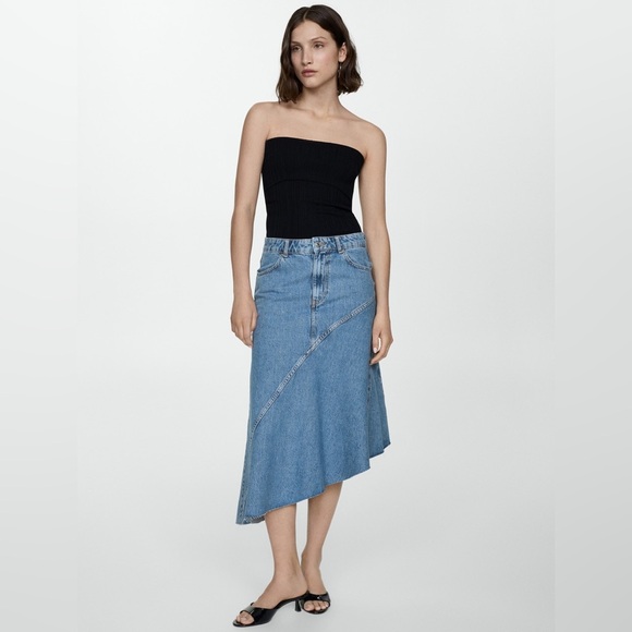 MANGO Asymmetrical Denim Skirt Size XS NWT - Picture 1 of 6